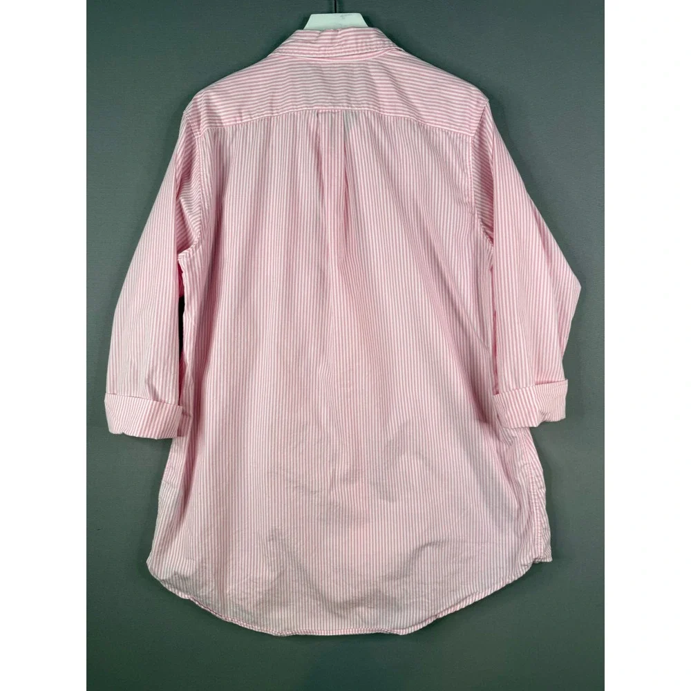 Lauren Ralph Lauren Sleep Shirt Womens L Pink Striped Cotton Poplin Nightshirt